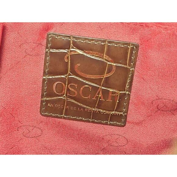 Oscar by Oscar de la Renta Vintage Brown Embossed Leather Shoulder Bag - Picture 2 of 4